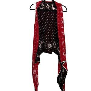 Raf Accessories Red & Black Bandana Print Sleeveless Scarf Vest Drape Front